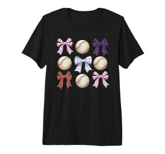 Baseball Coquette Bow Mom Sister Tri T-Shirt - Minimalist Print for Adults - T-Shirt, Sweatshirt, Hoodie
