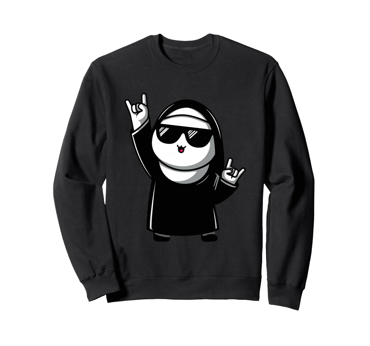 Nun Sunglasses Rock Hand Signs Funny Sweatshirt - Graphic Print for Adults - T-Shirt, Sweatshirt, Hoodie