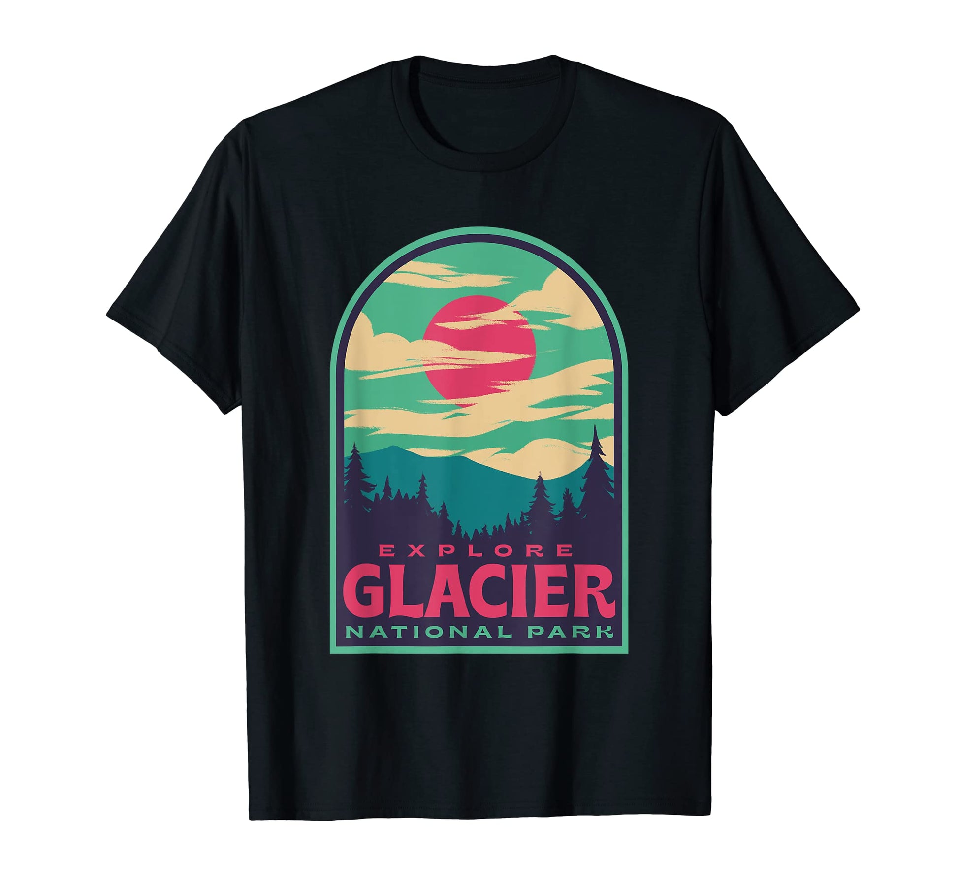 Glacier National Park Sunset T-Shirt - Minimalist Print Men Women - T-Shirt, Sweatshirt, Hoodie