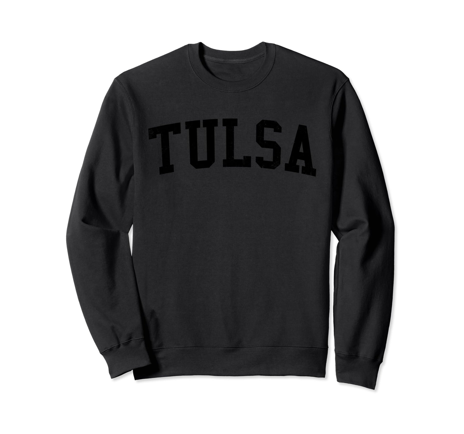 Tulsa Ok Distressed Black Varsity Sweatshirt - Unique Graphic for Adults - T-Shirt, Sweatshirt, Hoodie