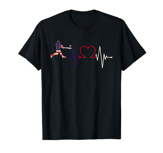 American Flag Baseball Heartbeat Baseball T-Shirt - Graphic Print Unisex - T-Shirt, Sweatshirt, Hoodie