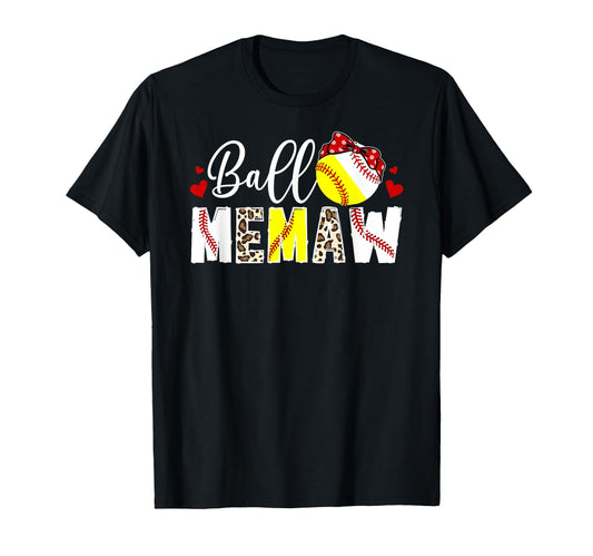 Ball Memaw Leopard Softball Baseball T-Shirt - Graphic Print Men Women - T-Shirt, Sweatshirt, Hoodie