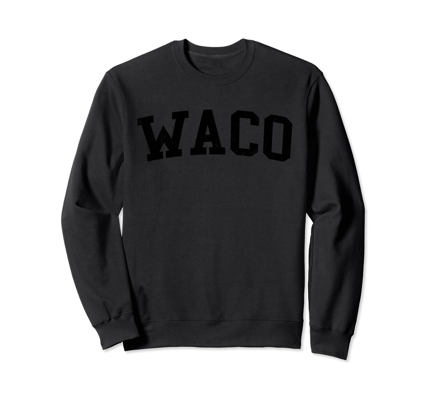 Waco Tx Distressed Black Varsity Sweatshirt - Unique Graphic for Adults - T-Shirt, Sweatshirt, Hoodie