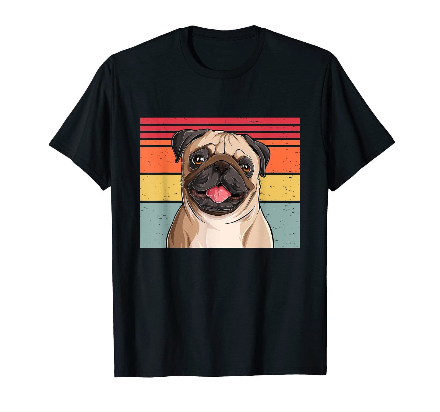Pug Portriat Sunset Stripes Dog T-Shirt - Novelty Apparel for Adults - T-Shirt, Sweatshirt, Hoodie