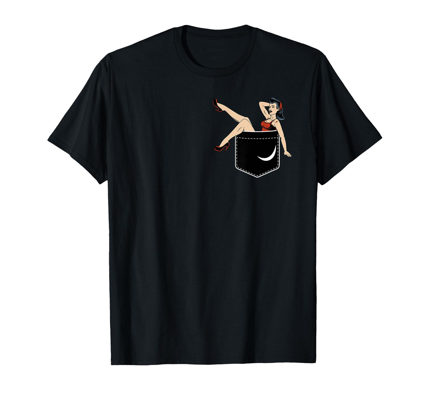 Pinup Chest Pocket Pinup Small T-Shirt - Fun Novelty Design for Adults - T-Shirt, Sweatshirt, Hoodie