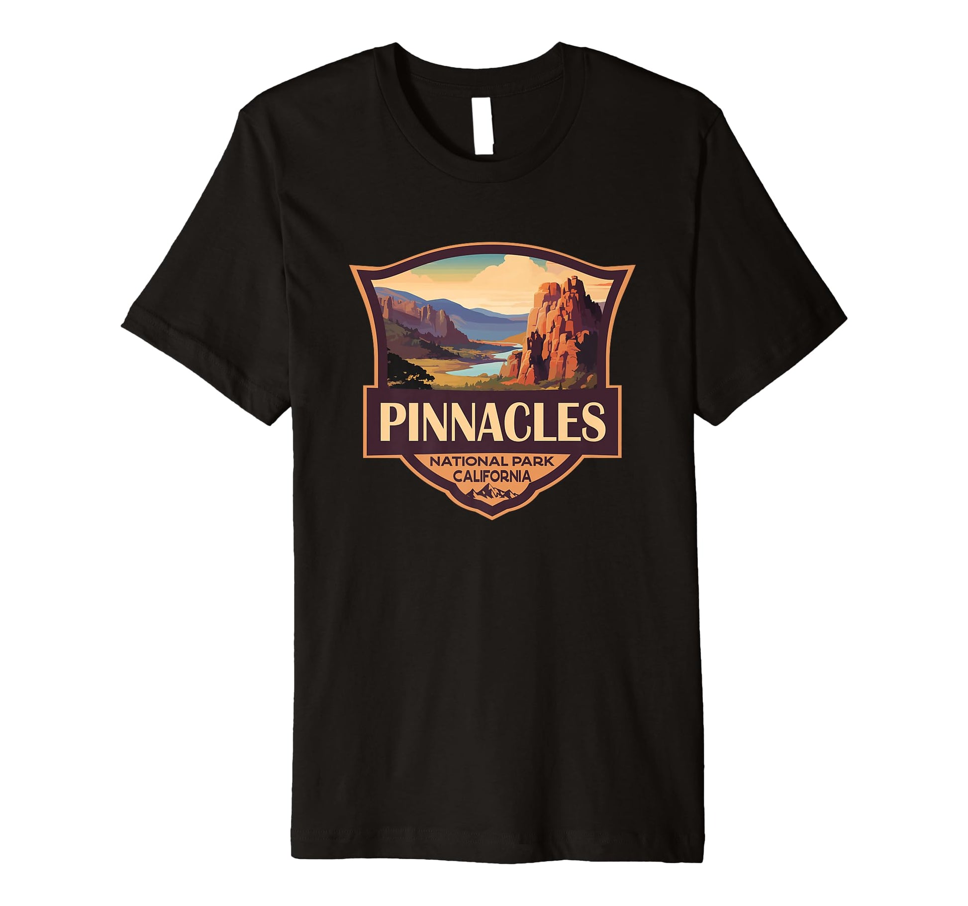 Pinnacles National Park Illustration Badge T-Shirt - Unique Graphic Unisex - T-Shirt, Sweatshirt, Hoodie