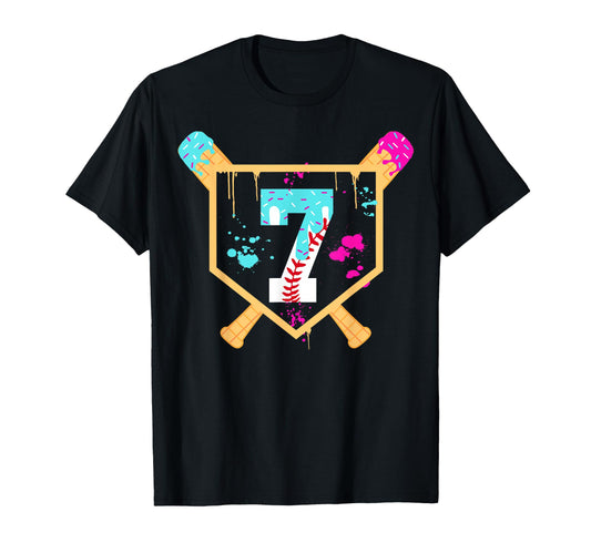 Baseball 7 Year Old Ice Cream Drip 7Th T-Shirt - Custom Art Print Unisex - T-Shirt, Sweatshirt, Hoodie