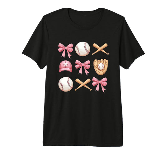 Baseball Coquette Bow Mom Sister Tri T-Shirt - Custom Art Print Men Women - T-Shirt, Sweatshirt, Hoodie