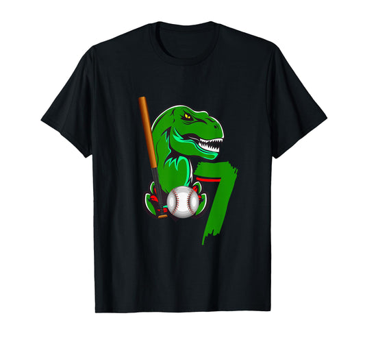 Baseball Dinosaurs T Rex Dino 7Th Birthday T-Shirt - Graphic Print Unisex - T-Shirt, Sweatshirt, Hoodie