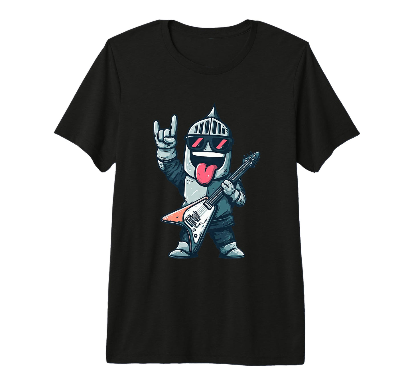 Funny Cartoon Knight Guitar Player Rock T-Shirt - Graphic Print Men Women - T-Shirt, Sweatshirt, Hoodie