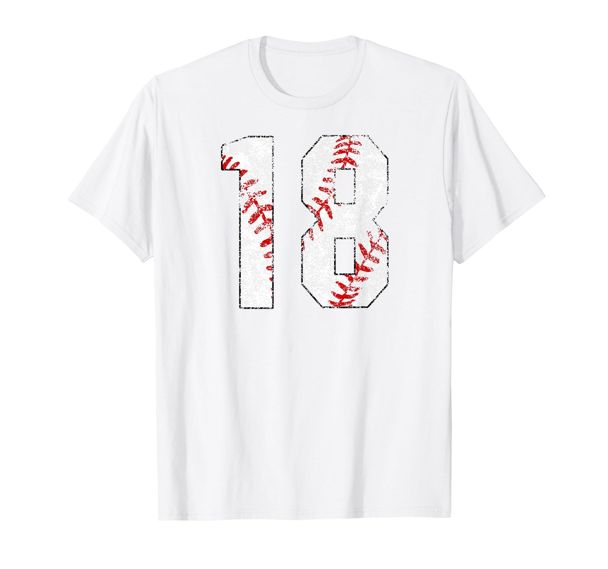 Distressed Baseball Number 18 T-Shirt - Fun Novelty Design for Adults - T-Shirt, Sweatshirt, Hoodie