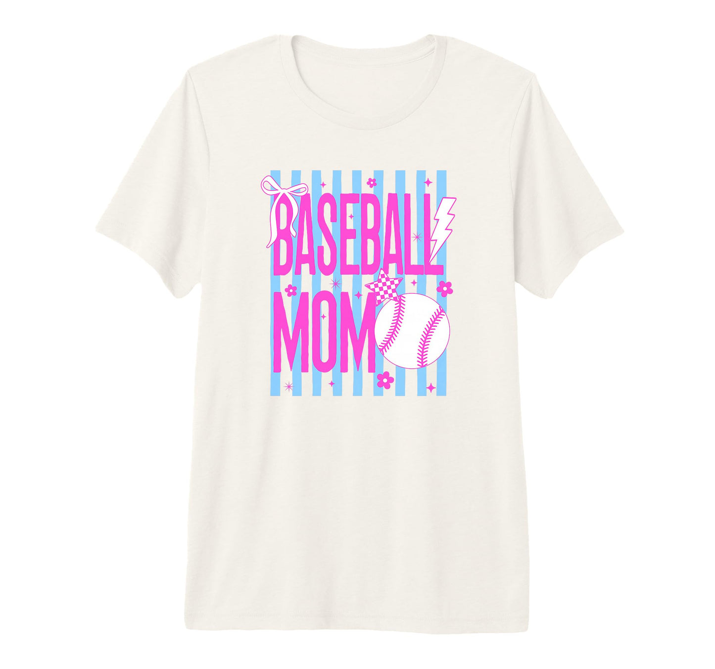 Baseball Mom Striped Bow Tri Blend T-Shirt - Novelty Apparel Men Women - T-Shirt, Sweatshirt, Hoodie