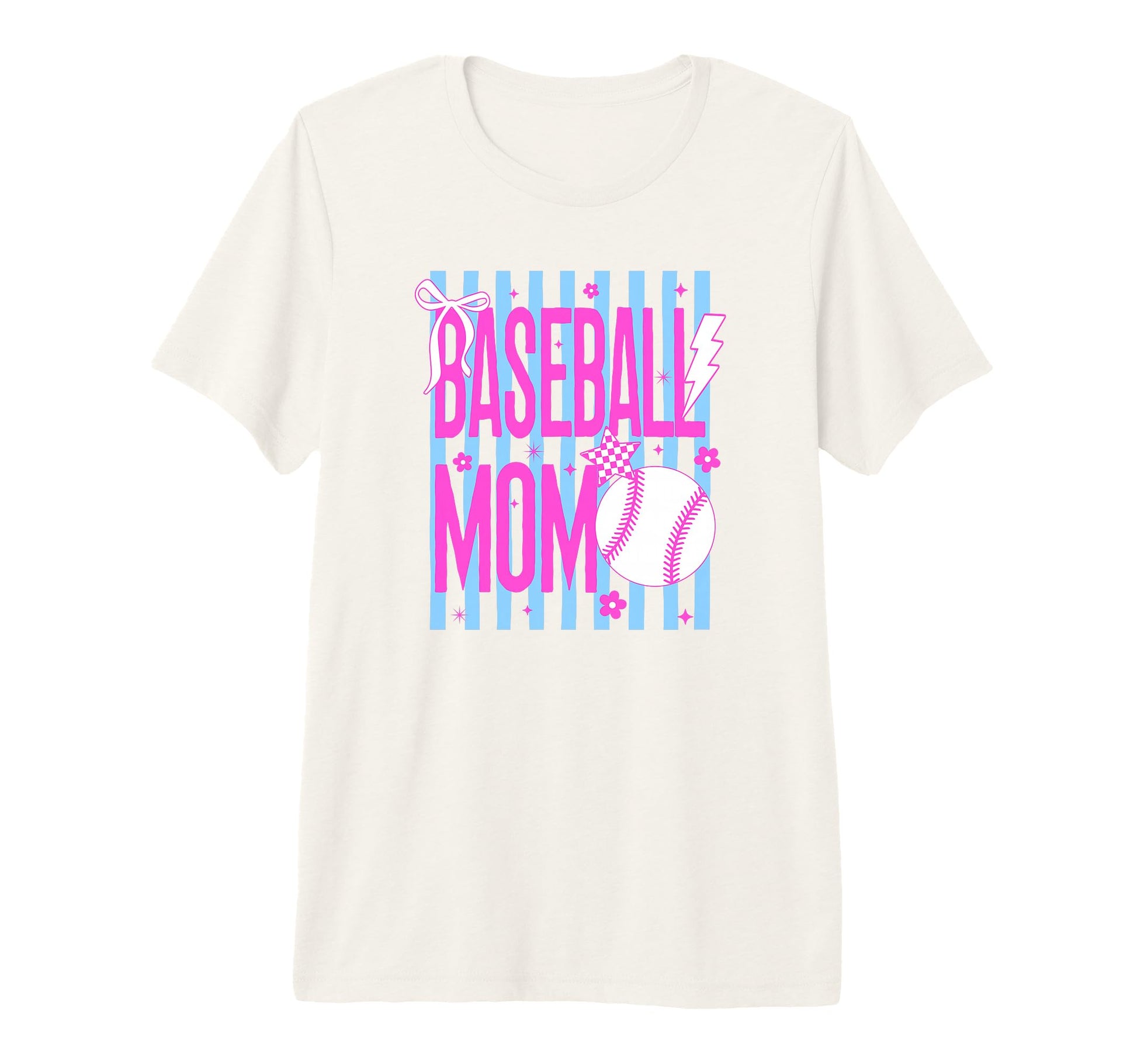Baseball Mom Striped Bow Tri Blend T-Shirt - Novelty Apparel Men Women - T-Shirt, Sweatshirt, Hoodie