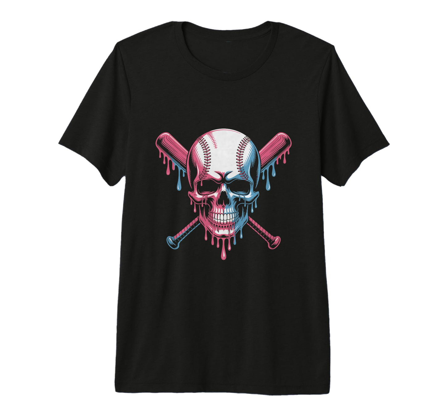 Baseball Skull Dripping Crossed T-Shirt - Aesthetic Graphic for Adults - T-Shirt, Sweatshirt, Hoodie