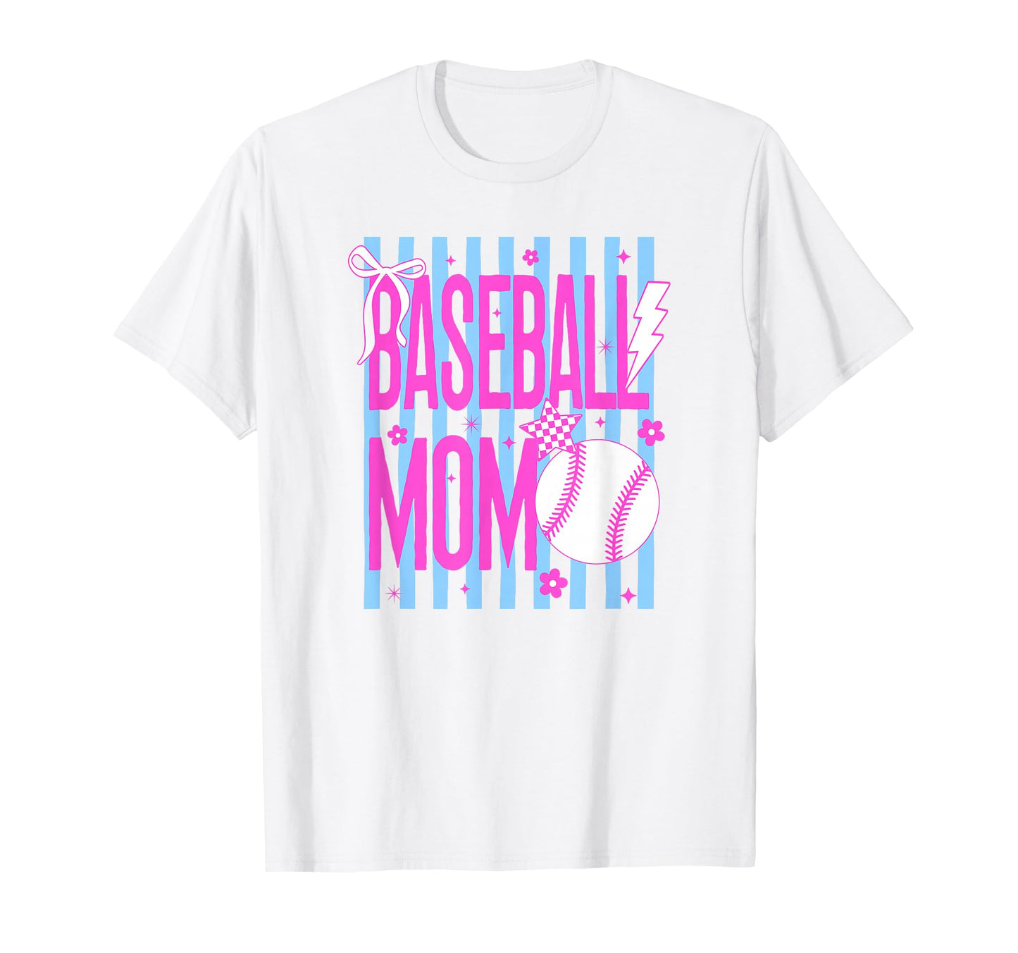 Baseball Mom Striped Bow T-Shirt - Streetwear Style for Adults - T-Shirt, Sweatshirt, Hoodie