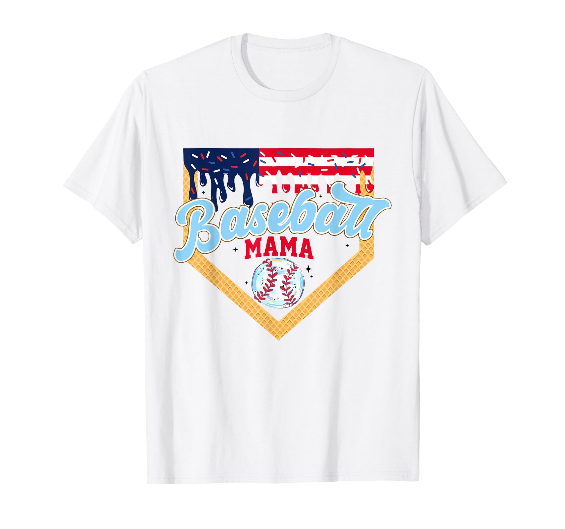 Funny Baseball Mama Ice Cream Drip Us T-Shirt - Fun Novelty Design Unisex - T-Shirt, Sweatshirt, Hoodie