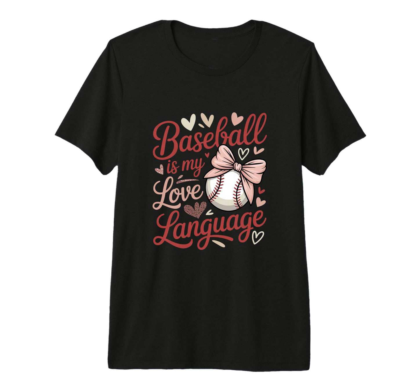 Baseball Is My Love Language Bow T-Shirt - Aesthetic Graphic for Adults - T-Shirt, Sweatshirt, Hoodie