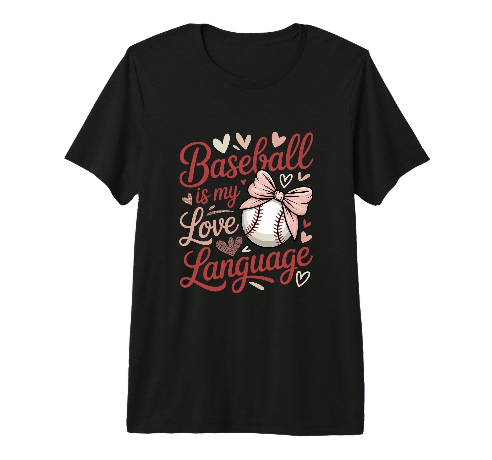 Baseball Is My Love Language Bow T-Shirt - Aesthetic Graphic for Adults - T-Shirt, Sweatshirt, Hoodie