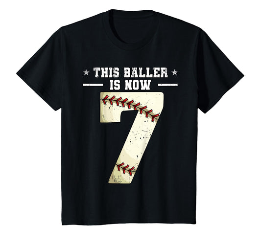 7Th Birthday Baseball This Baller Is T-Shirt - Custom Art Print Men Women - T-Shirt, Sweatshirt, Hoodie