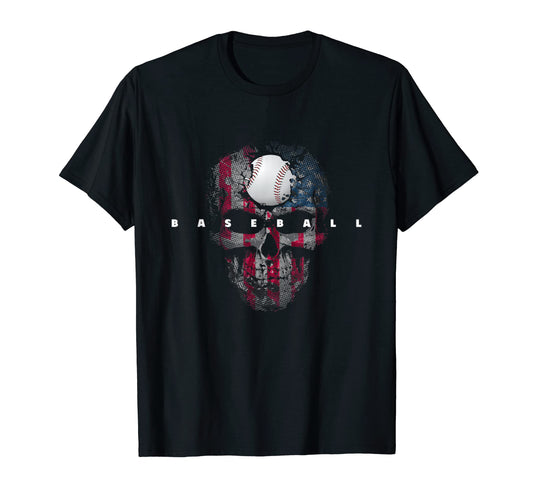 American Flag Skull Baseball Baseball T-Shirt - Trendy Graphic Men Women - T-Shirt, Sweatshirt, Hoodie