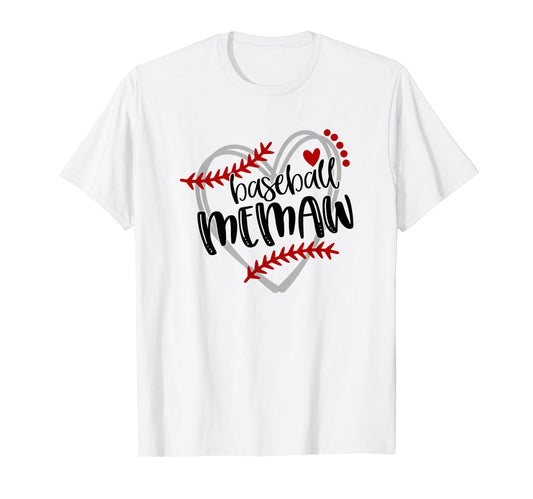 Baseball Heart Memaw Grandma Trendy T-Shirt - Graphic Print Men Women - T-Shirt, Sweatshirt, Hoodie