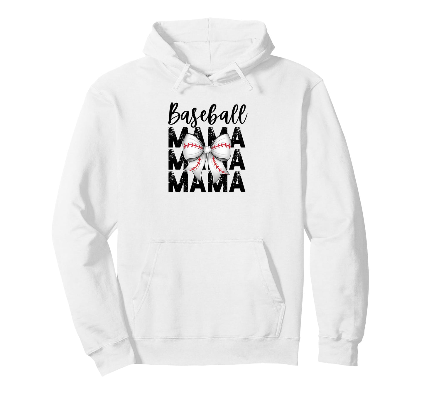 Baseball Bow Red Detail Hoodie - Casual Everyday Wear for Adults - T-Shirt, Sweatshirt, Hoodie