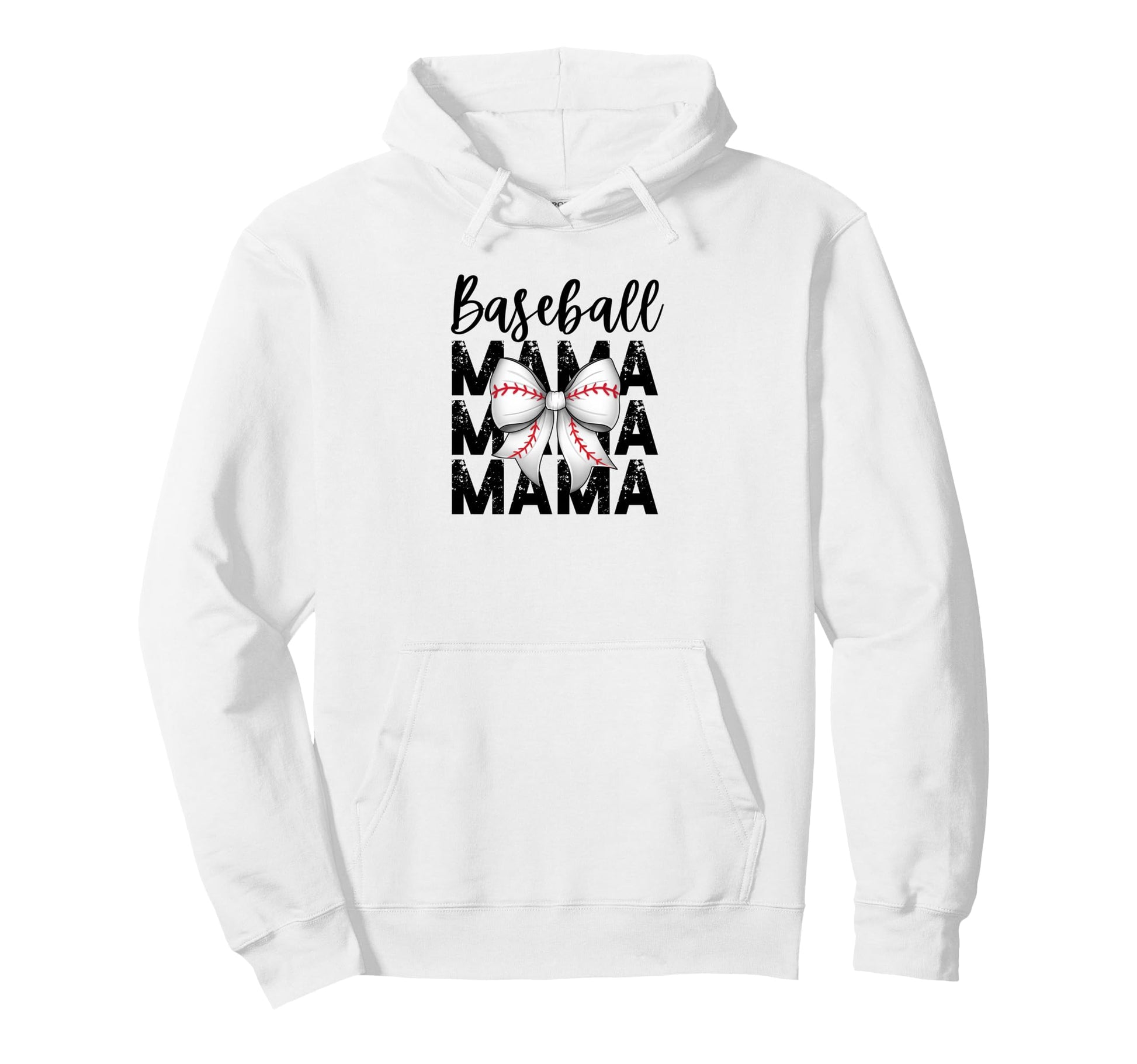Baseball Bow Red Detail Hoodie - Casual Everyday Wear for Adults - T-Shirt, Sweatshirt, Hoodie
