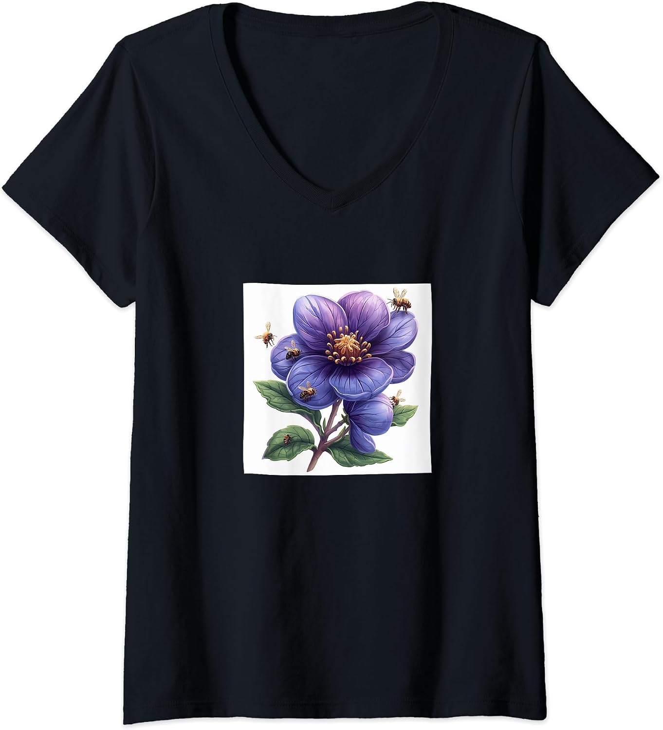 Violet Flower Blooming With Bees Around Merch - Adult & Kids T-Shirts, Sweatshirts & Hoodies apparel design preview 1