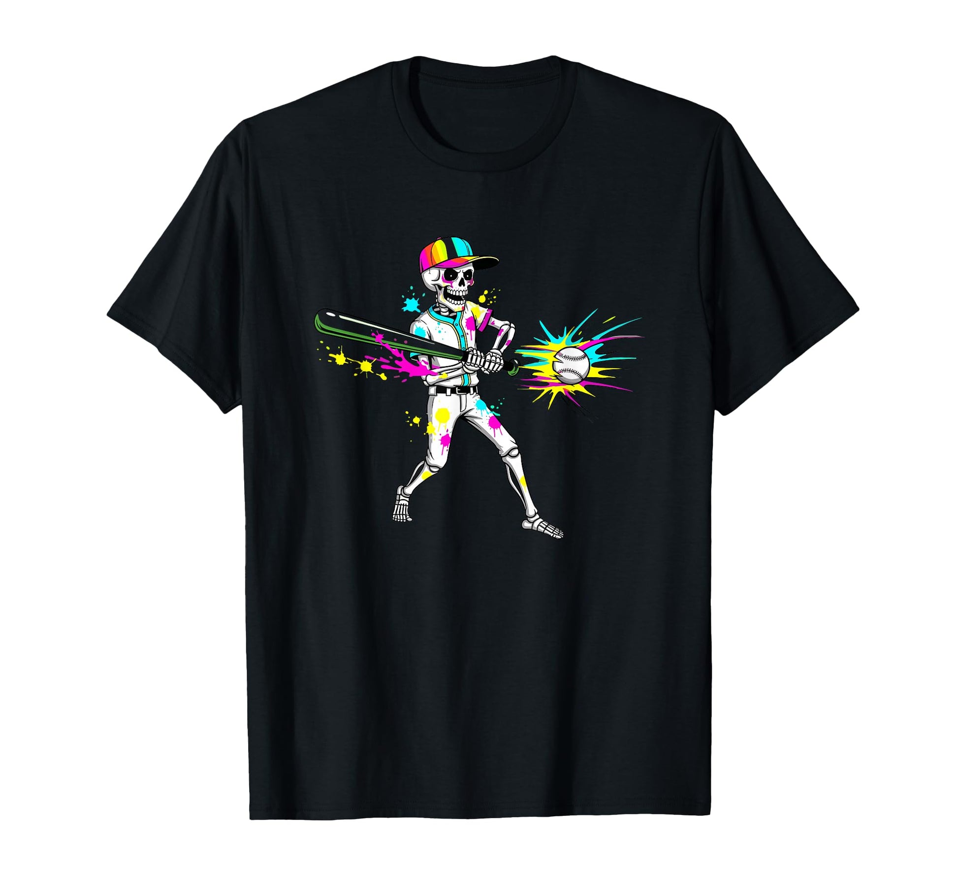 Colorful Skeleton Baseball Batter T-Shirt - Unique Graphic for Adults - T-Shirt, Sweatshirt, Hoodie