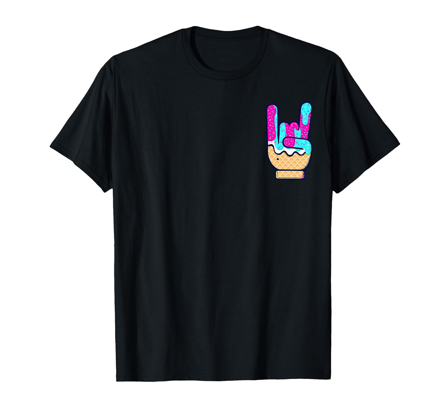Rock Hand Sign Ice Cream Fun Drippy T-Shirt - Graphic Print for Adults - T-Shirt, Sweatshirt, Hoodie