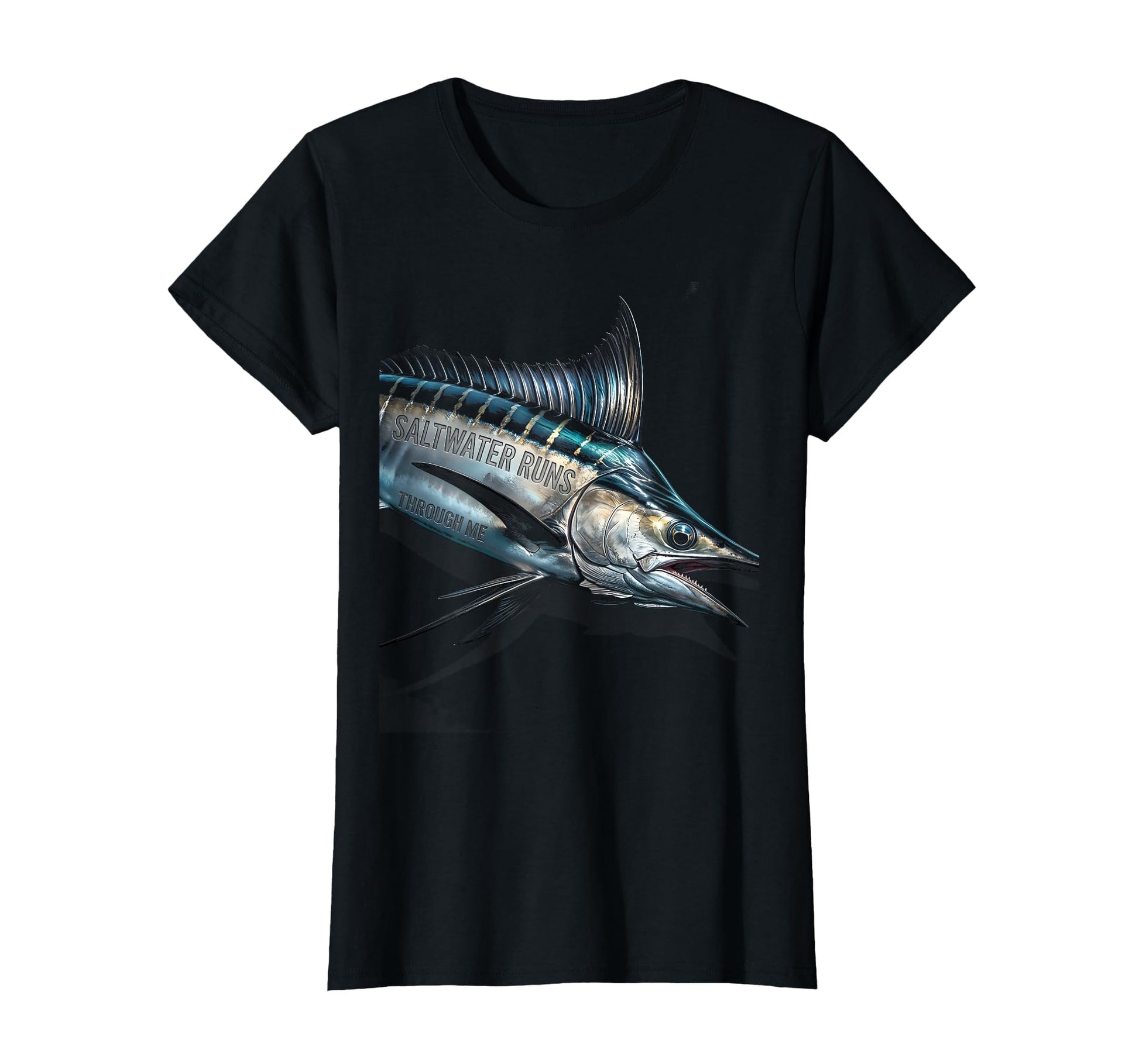 Saltwater Runs Through Me Fish T-Shirt - Fun Novelty Design for Adults - T-Shirt, Sweatshirt, Hoodie