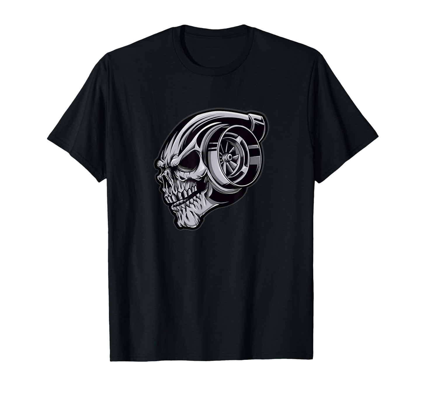 Chrome Turbocharger Skull T-Shirt - Aesthetic Graphic for Adults - T-Shirt, Sweatshirt, Hoodie
