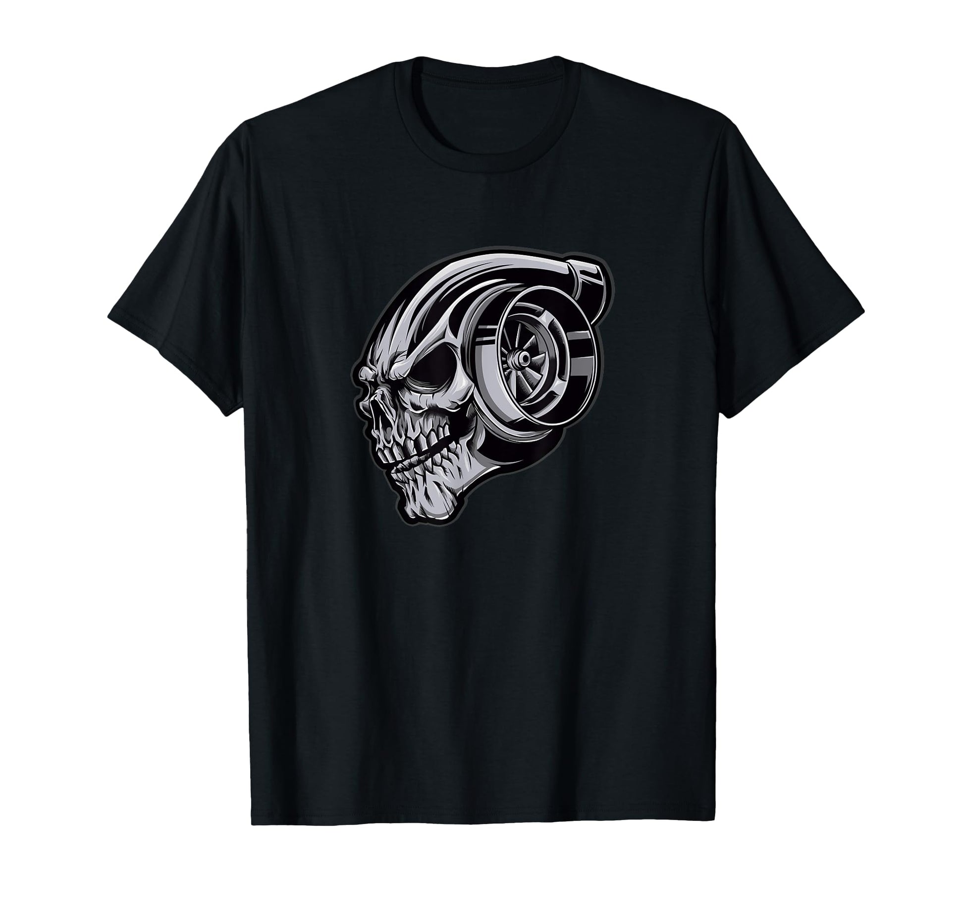 Chrome Turbocharger Skull T-Shirt - Aesthetic Graphic for Adults - T-Shirt, Sweatshirt, Hoodie