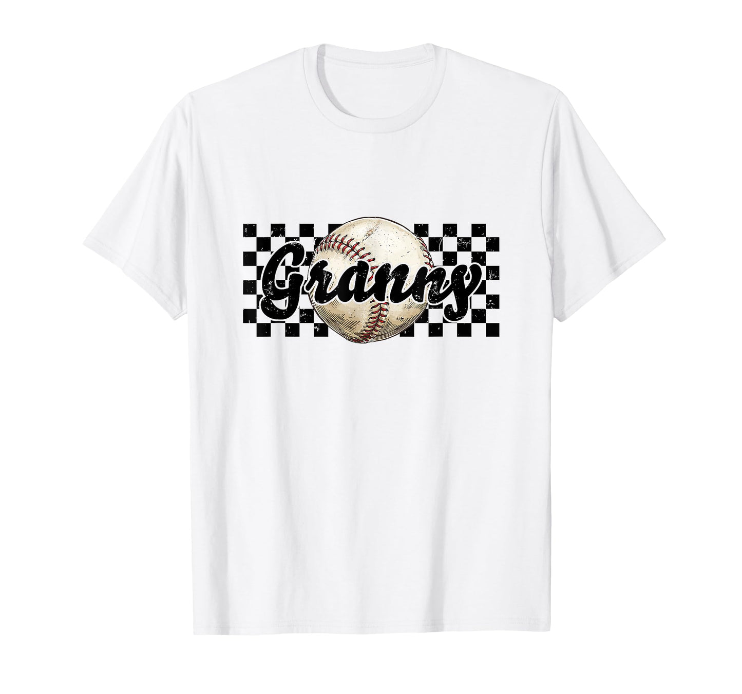 Baseball Granny Checkered Distressed Ball T-Shirt - Unique Graphic Unisex - T-Shirt, Sweatshirt, Hoodie