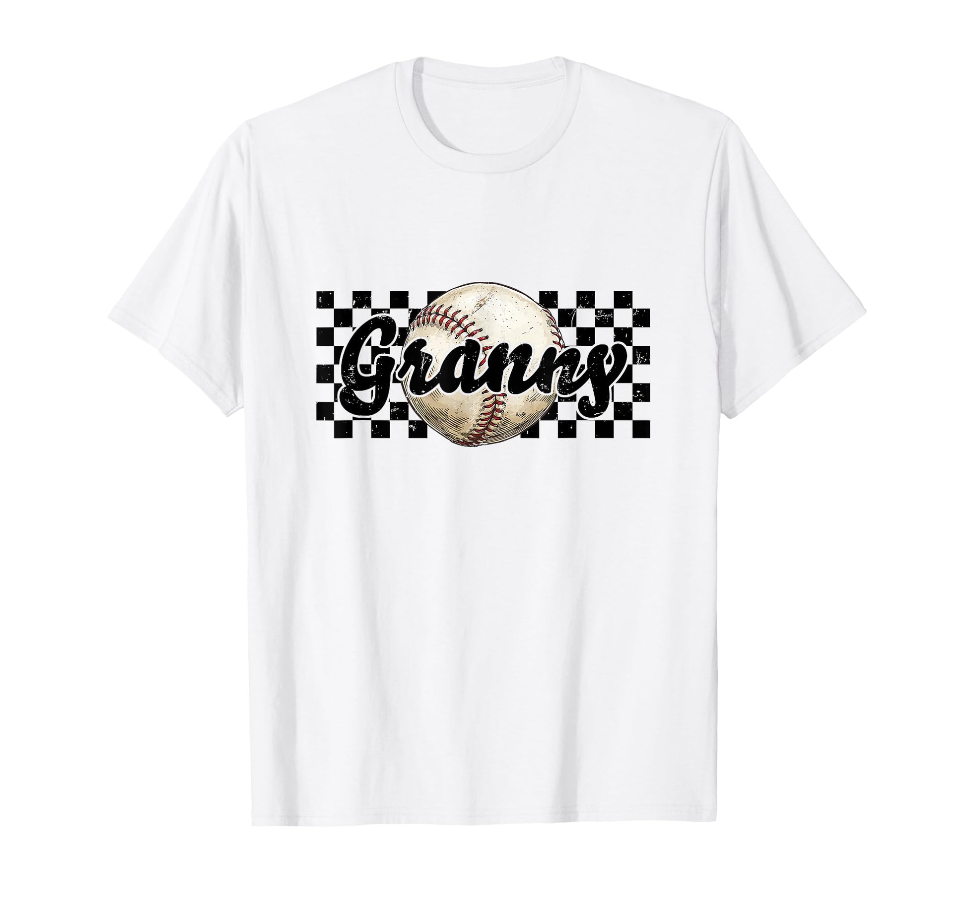 Baseball Granny Checkered Distressed Ball T-Shirt - Unique Graphic Unisex - T-Shirt, Sweatshirt, Hoodie