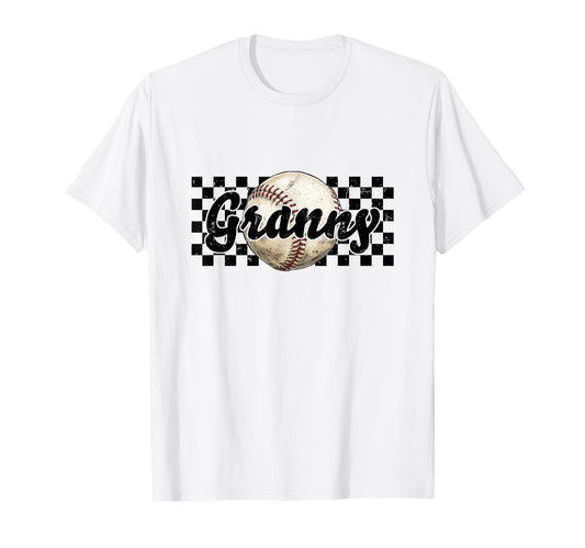 Baseball Granny Checkered Distressed Ball T-Shirt - Unique Graphic Unisex - T-Shirt, Sweatshirt, Hoodie