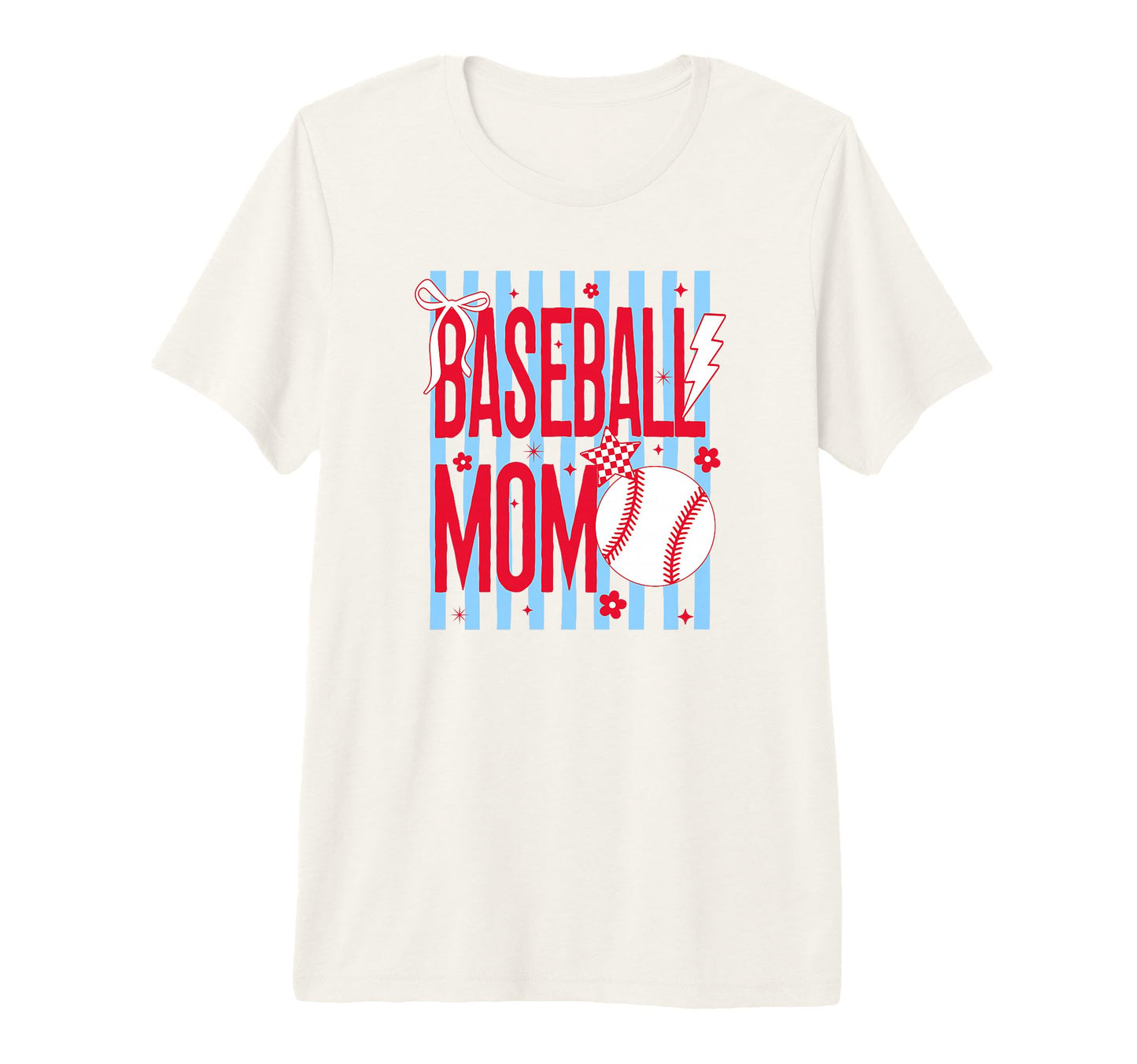 Baseball Mom Patriotic Striped Bow T-Shirt - Minimalist Print for Adults - T-Shirt, Sweatshirt, Hoodie