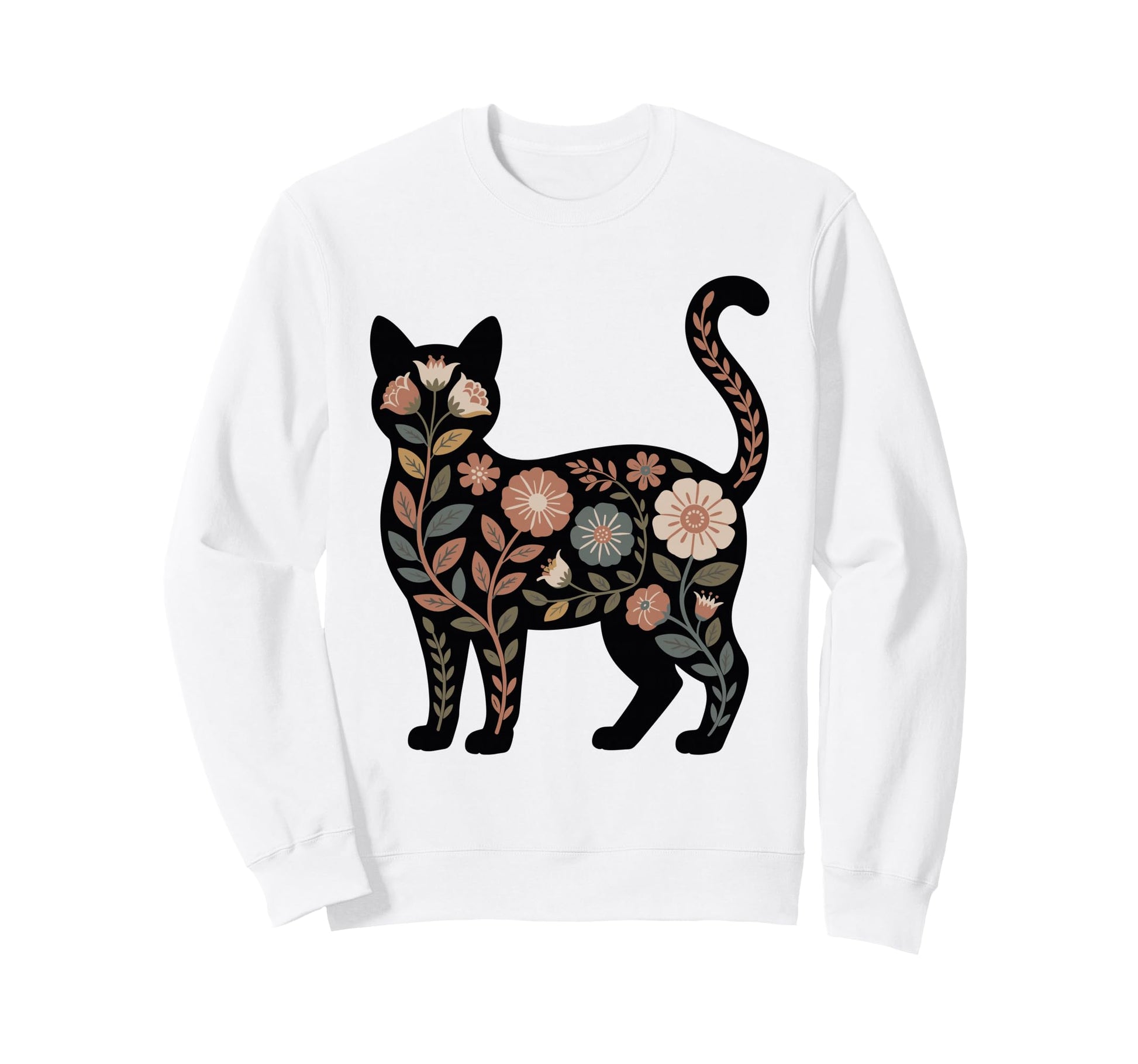 Boho Floral Cat Silhouette Botanical Sweatshirt - Graphic Print Unisex - T-Shirt, Sweatshirt, Hoodie