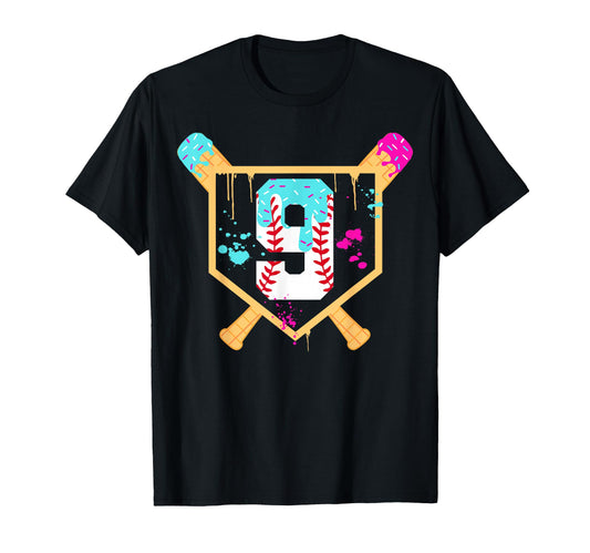 Baseball 9 Year Old Ice Cream Drip T-Shirt - Aesthetic Graphic for Adults - T-Shirt, Sweatshirt, Hoodie