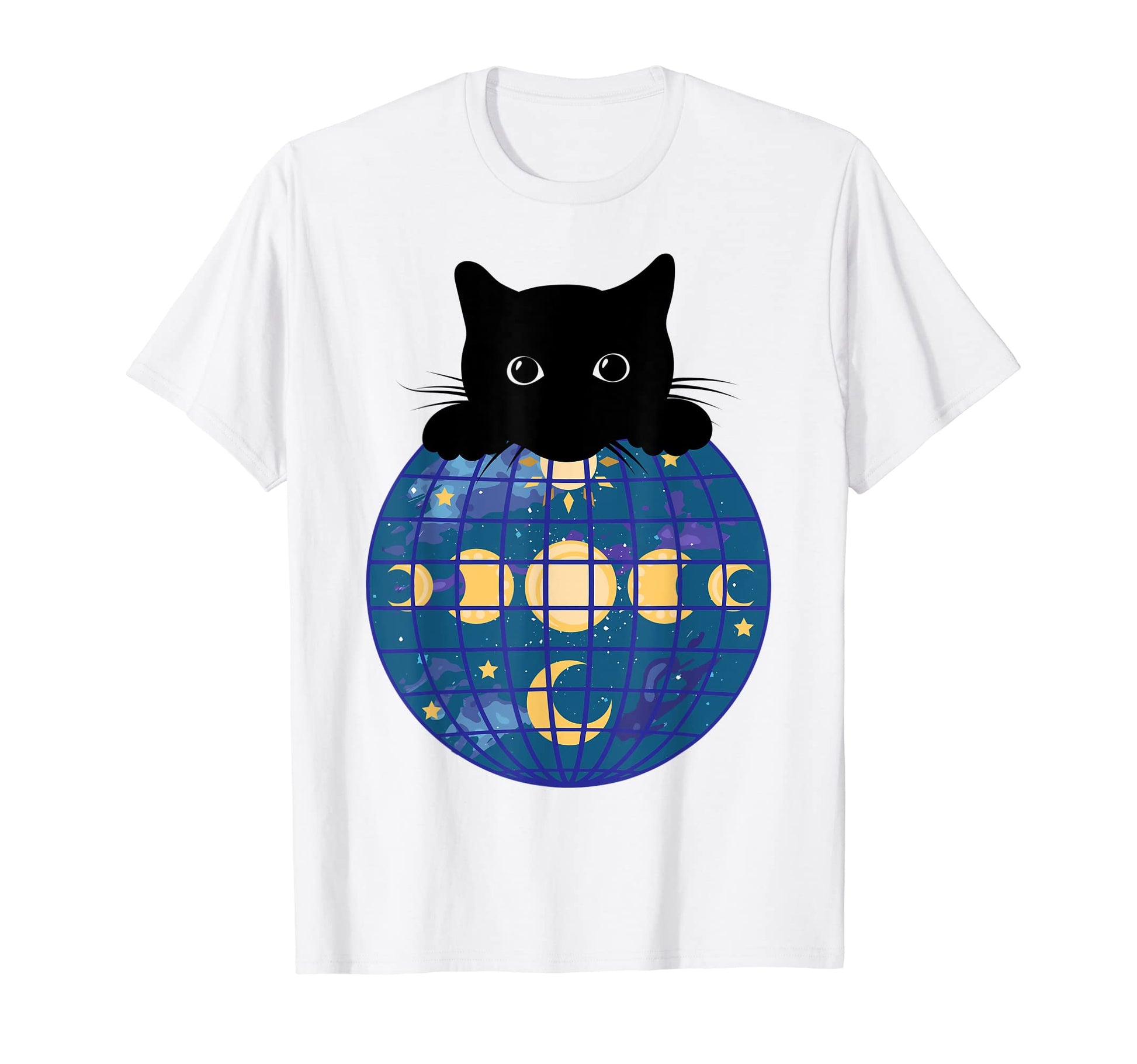 Aesthetic Disco Ball Celestial Black Cat T-Shirt - Graphic Print Men Women - T-Shirt, Sweatshirt, Hoodie