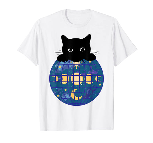 Aesthetic Disco Ball Celestial Black Cat T-Shirt - Graphic Print Men Women - T-Shirt, Sweatshirt, Hoodie