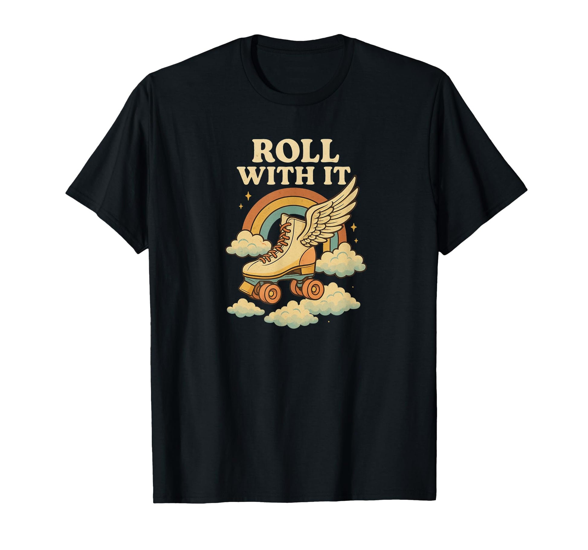 Roll It Roller Skate Wings Rainbow 70S T-Shirt - Unique Graphic Men Women - T-Shirt, Sweatshirt, Hoodie