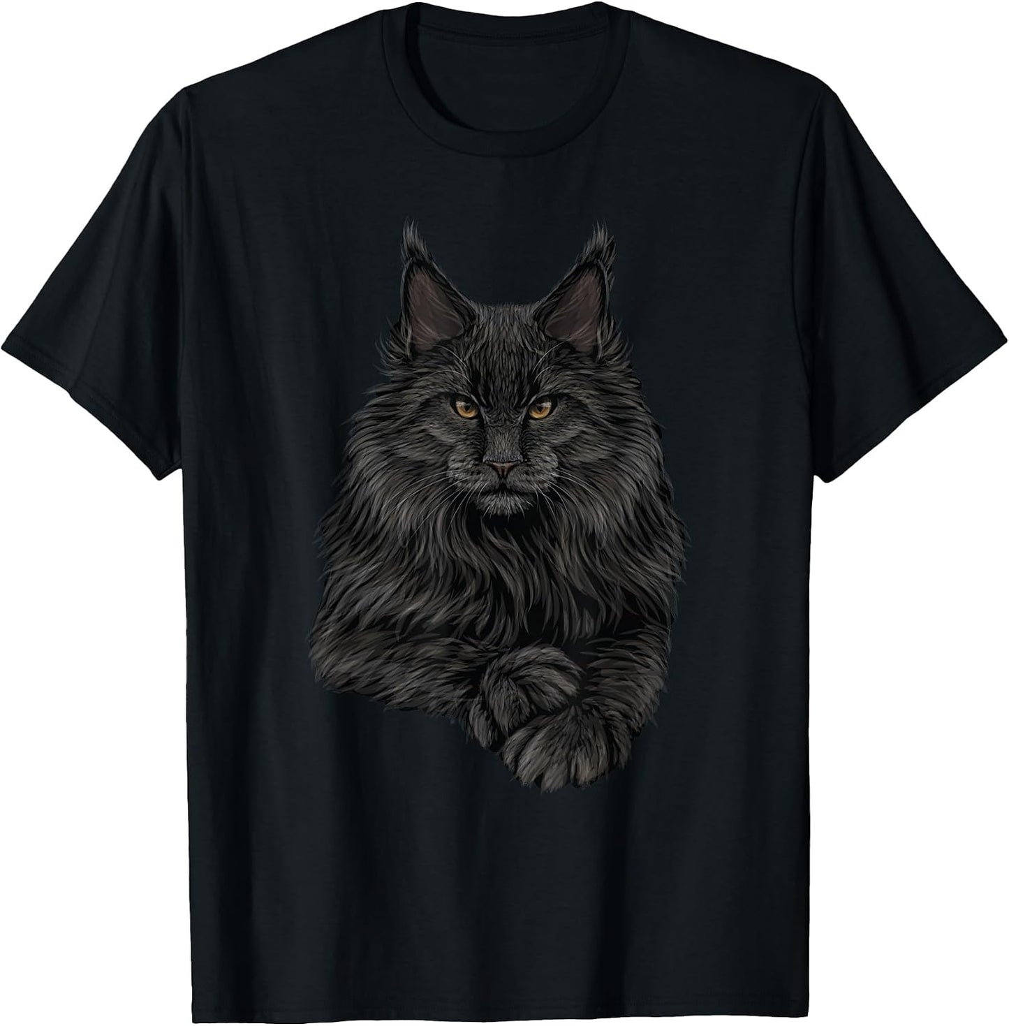Realistic Cute Maine Coon cat Sitting for Lovers - Adult & Kids T-Shirts, Sweatshirts & Hoodies apparel design preview 1