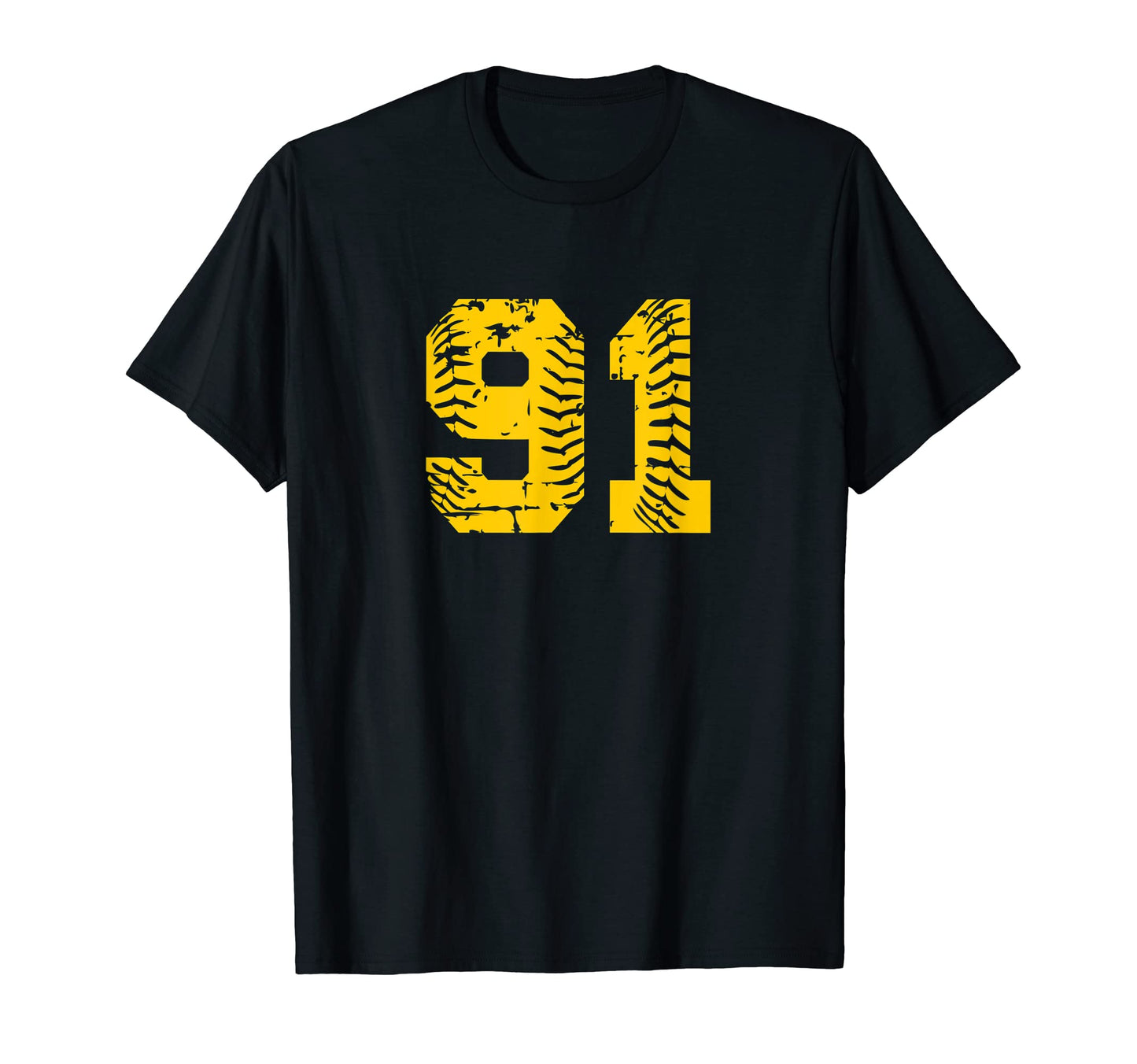 Baseball Softball Number 91 Yellow T-Shirt - Minimalist Print Unisex - T-Shirt, Sweatshirt, Hoodie