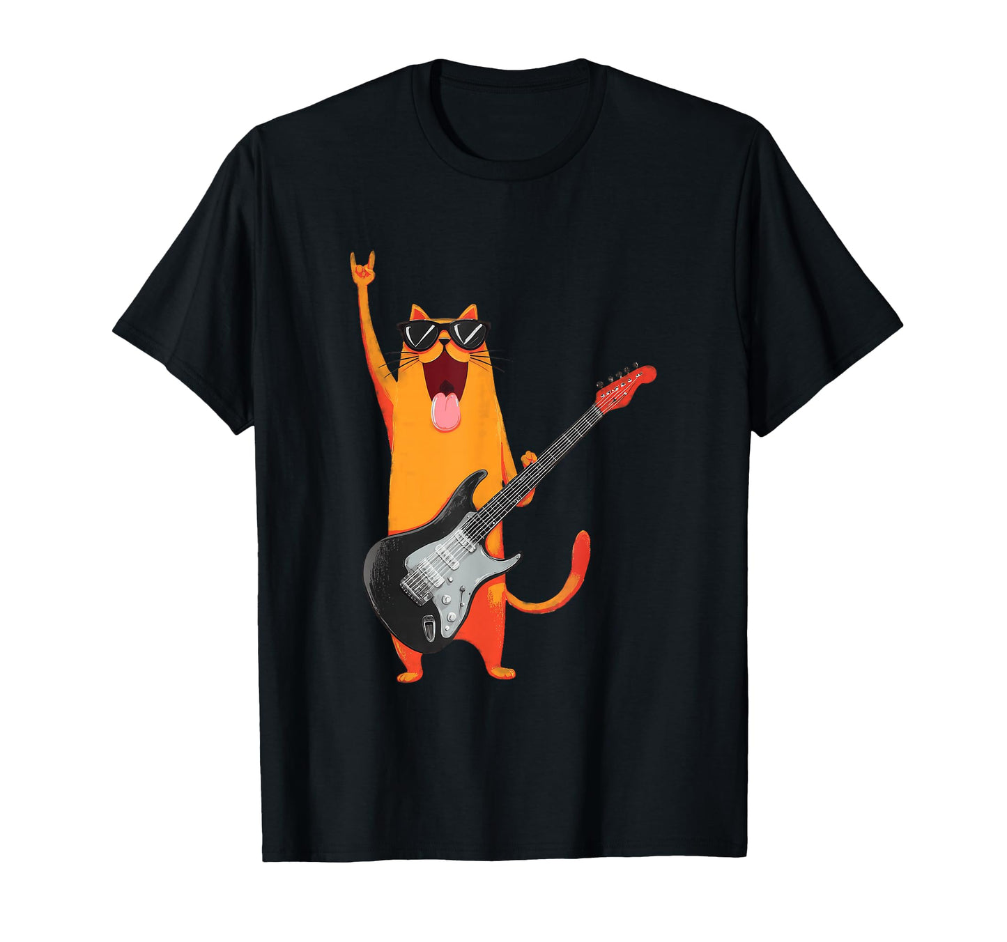 Funny Rock Cat Playing Guitar Cat T-Shirt - Minimalist Print for Adults - T-Shirt, Sweatshirt, Hoodie