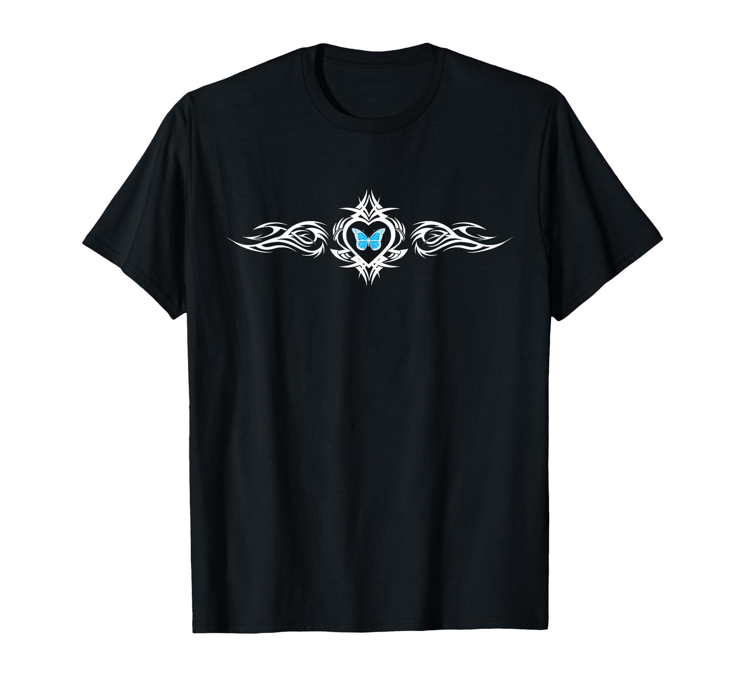 Butterfly Heart Tattoo Blue Y2K T-Shirt - Novelty Apparel for Adults - T-Shirt, Sweatshirt, Hoodie