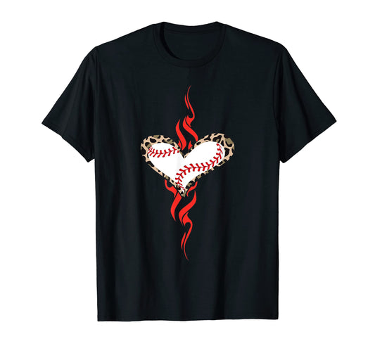 Baseball Leopard Heart Distressed T-Shirt - Casual Everyday Wear Men Women - T-Shirt, Sweatshirt, Hoodie