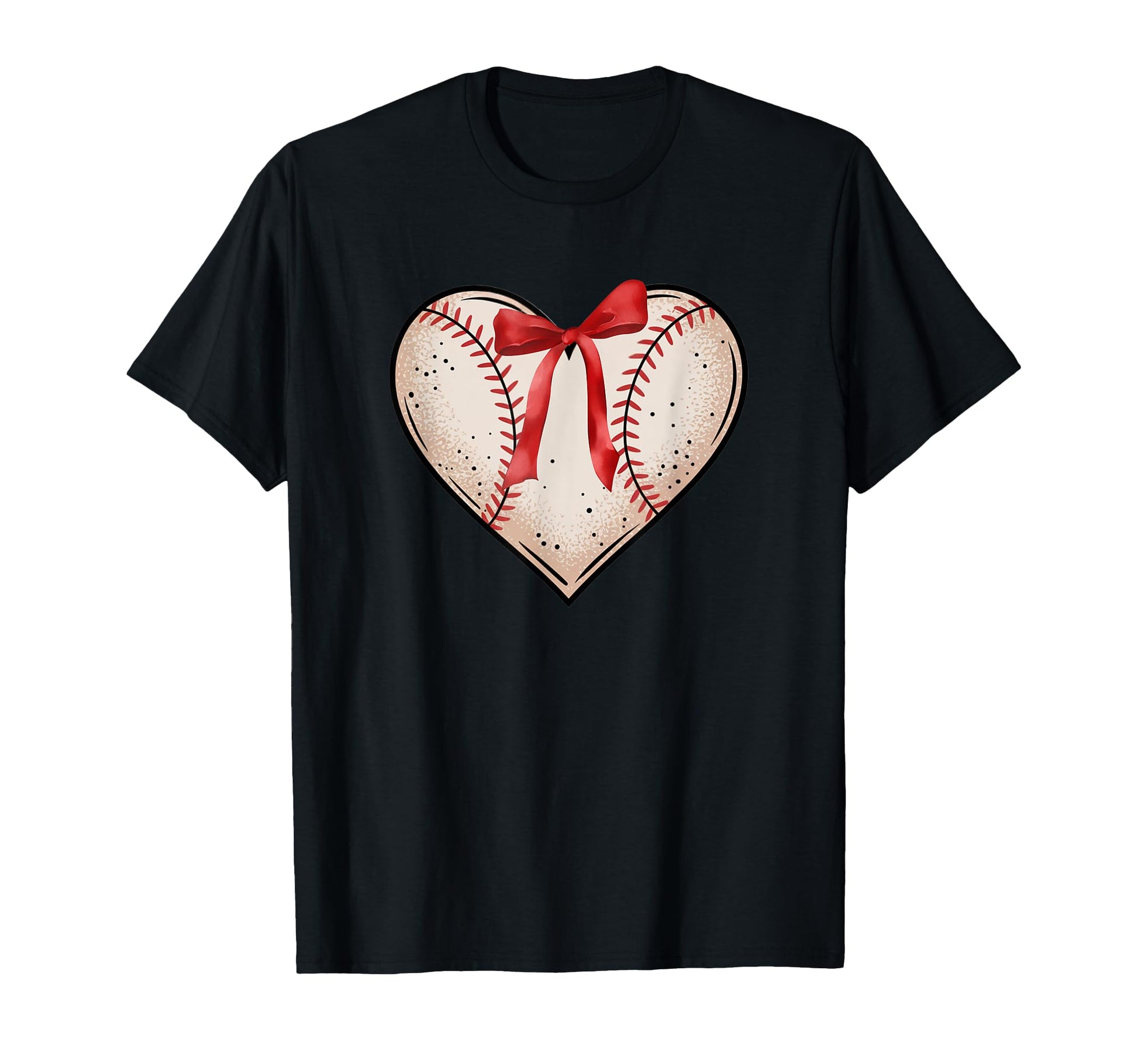 Baseball Heart Red Bow T-Shirt - Trendy Graphic Men Women - T-Shirt, Sweatshirt, Hoodie
