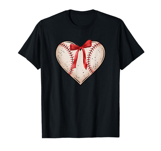 Baseball Heart Red Bow T-Shirt - Trendy Graphic Men Women - T-Shirt, Sweatshirt, Hoodie