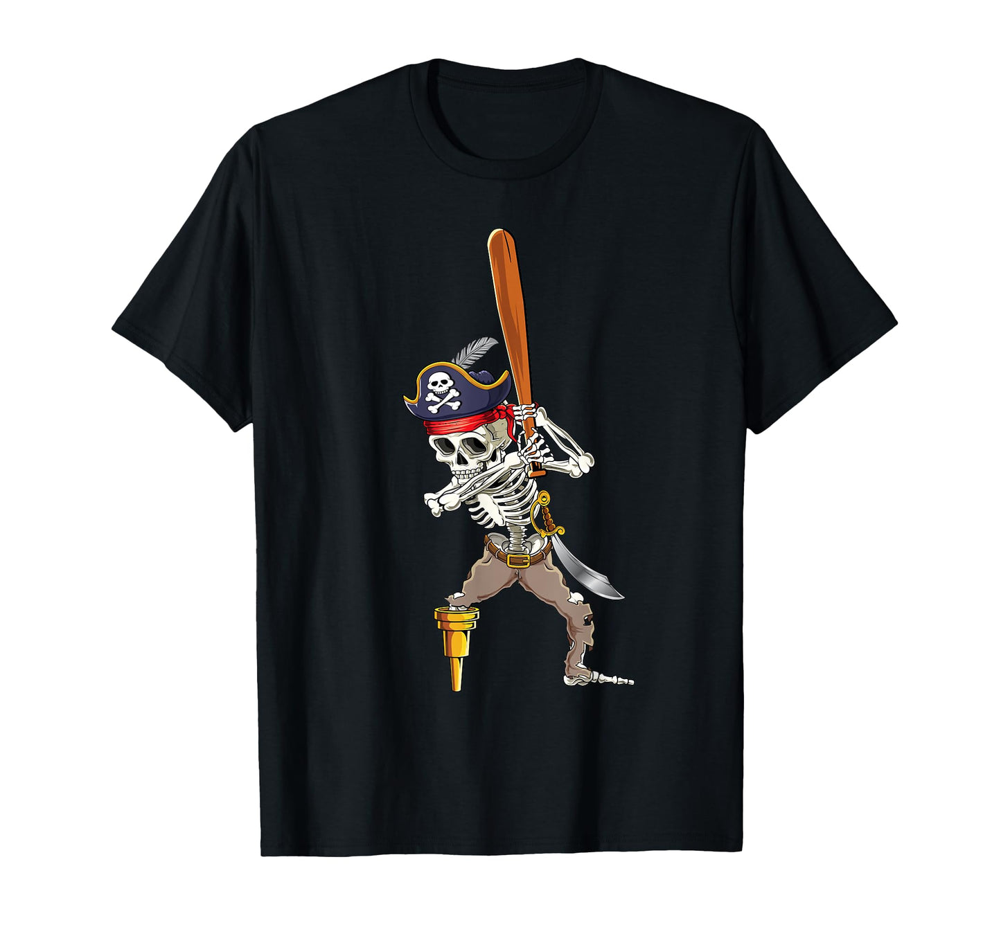 Skeleton Pirate Baseball Batting Home T-Shirt - Graphic Print for Adults - T-Shirt, Sweatshirt, Hoodie